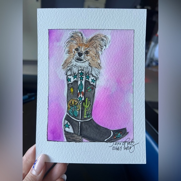 CUSTOM Watercolor and Pen Pet Portrait 5x7 - Picture 3 of 14